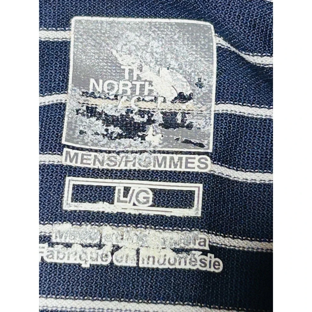 The North Face Mesh Polo Shirt Mens L Navy Blue Striped Coolmax 1/4Zip Excellent